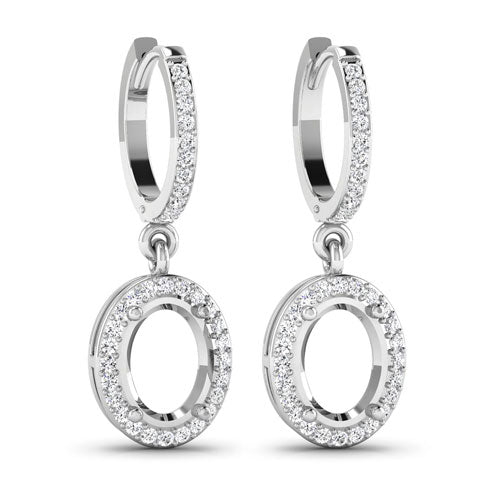 Bids.com 0.32 Carat Genuine White Diamond 14K White Gold Semi Mount Earrings - holds 8x6mm Oval Gemstones Earrings