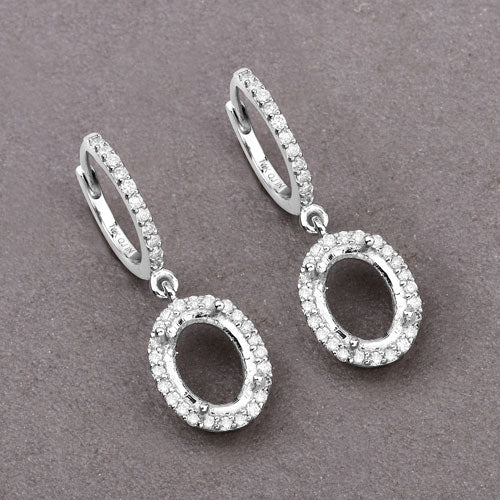 Bids.com 0.32 Carat Genuine White Diamond 14K White Gold Semi Mount Earrings - holds 8x6mm Oval Gemstones Earrings