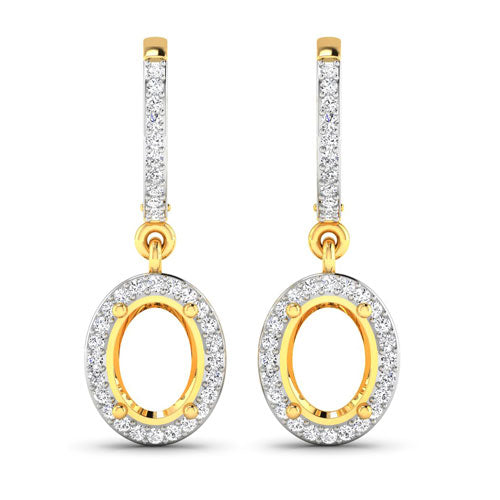 Bids.com 0.32 Carat Genuine White Diamond 14K Yellow Gold Semi Mount Earrings - holds 8x6mm Oval Gemstones Earrings