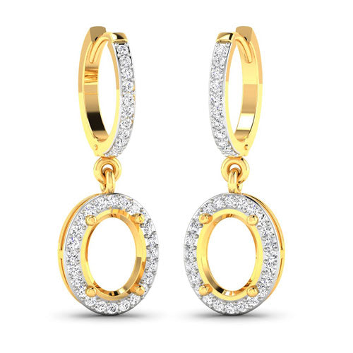 Bids.com 0.32 Carat Genuine White Diamond 14K Yellow Gold Semi Mount Earrings - holds 8x6mm Oval Gemstones Earrings