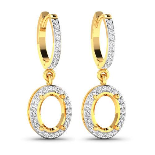 Bids.com 0.32 Carat Genuine White Diamond 14K Yellow Gold Semi Mount Earrings - holds 8x6mm Oval Gemstones Earrings