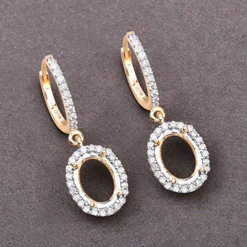 Bids.com 0.32 Carat Genuine White Diamond 14K Yellow Gold Semi Mount Earrings - holds 8x6mm Oval Gemstones Earrings