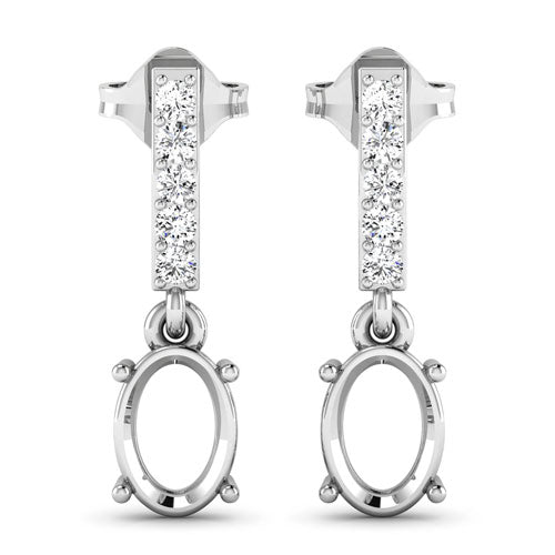 Bids.com 0.14 Carat Genuine White Diamond 14K White Gold Semi Mount Earrings - holds 7x5mm Oval Gemstones Earrings