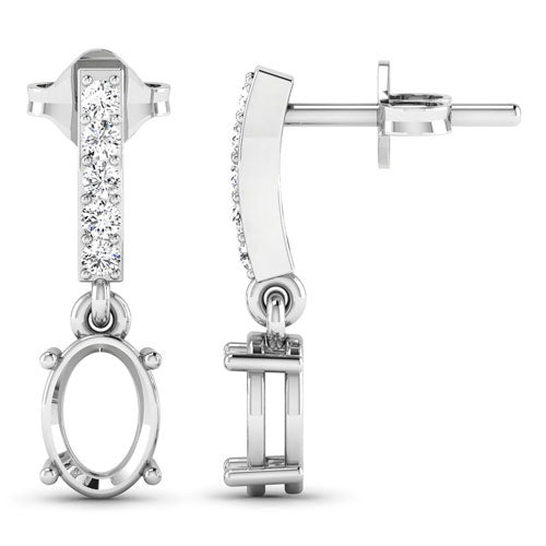 Bids.com 0.14 Carat Genuine White Diamond 14K White Gold Semi Mount Earrings - holds 7x5mm Oval Gemstones Earrings