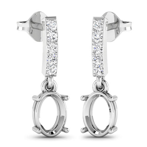 Bids.com 0.14 Carat Genuine White Diamond 14K White Gold Semi Mount Earrings - holds 7x5mm Oval Gemstones Earrings