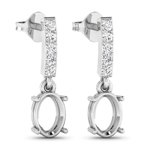 Bids.com 0.14 Carat Genuine White Diamond 14K White Gold Semi Mount Earrings - holds 7x5mm Oval Gemstones Earrings
