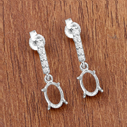 Bids.com 0.14 Carat Genuine White Diamond 14K White Gold Semi Mount Earrings - holds 7x5mm Oval Gemstones Earrings