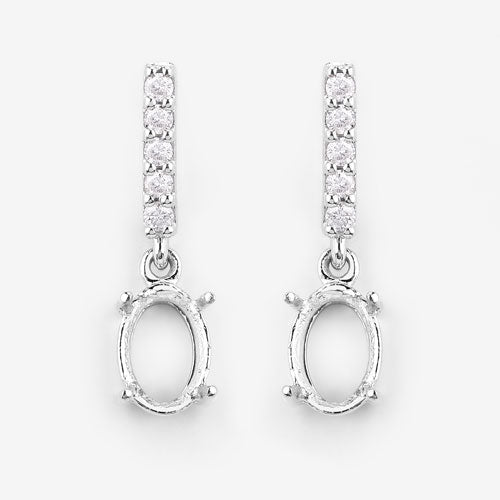 Bids.com 0.14 Carat Genuine White Diamond 14K White Gold Semi Mount Earrings - holds 7x5mm Oval Gemstones Earrings