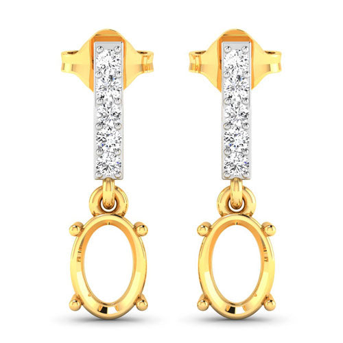 Bids.com 0.14 Carat Genuine White Diamond 14K Yellow Gold Semi Mount Earrings - holds 7x5mm Oval Gemstones Earrings