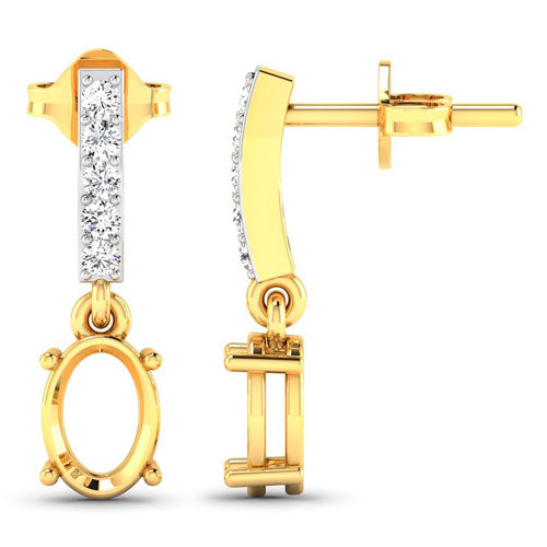 Bids.com 0.14 Carat Genuine White Diamond 14K Yellow Gold Semi Mount Earrings - holds 7x5mm Oval Gemstones Earrings