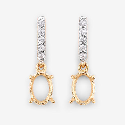 Bids.com 0.14 Carat Genuine White Diamond 14K Yellow Gold Semi Mount Earrings - holds 7x5mm Oval Gemstones Earrings