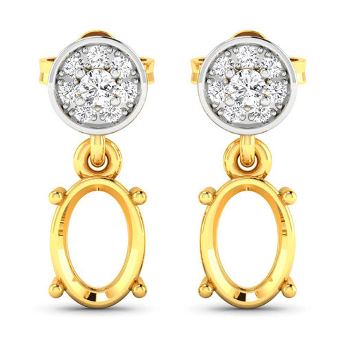 Bids.com 0.11 Carat Genuine White Diamond 14K Yellow Gold Semi Mount Earrings - holds 7x5mm Oval Gemstones Earrings