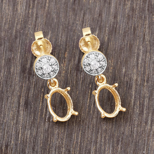 Bids.com 0.11 Carat Genuine White Diamond 14K Yellow Gold Semi Mount Earrings - holds 7x5mm Oval Gemstones Earrings