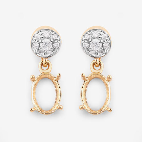 Bids.com 0.11 Carat Genuine White Diamond 14K Yellow Gold Semi Mount Earrings - holds 7x5mm Oval Gemstones Earrings