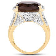 Bids.com 6.65 Carat Genuine Smoky Quartz and White Topaz .925 Sterling Silver Ring Rings