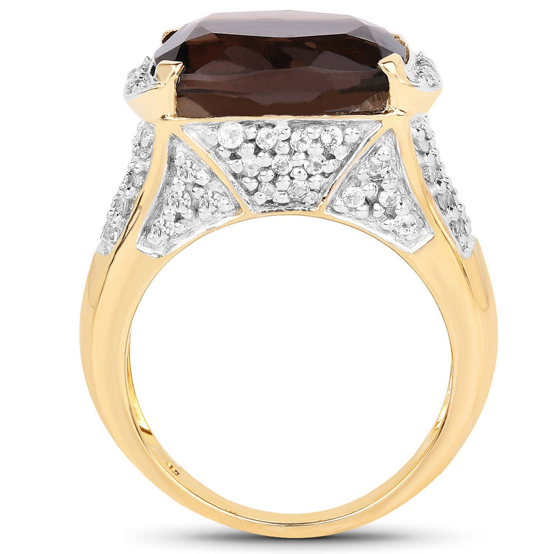 Bids.com 6.65 Carat Genuine Smoky Quartz and White Topaz .925 Sterling Silver Ring Rings
