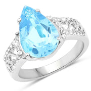 Bids.com 5.50 Carat Genuine Swiss Blue Topaz and White Topaz .925 Sterling Silver Ring Rings