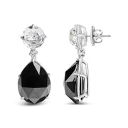 Bids.com 18K White Gold 1/5 Cttw Diamond with Round White Topaz and 20x15mm Pear Cut Black Onyx Gemstone Dangle Earring (G-H Color, SI1-SI2 Clarity) Earrings