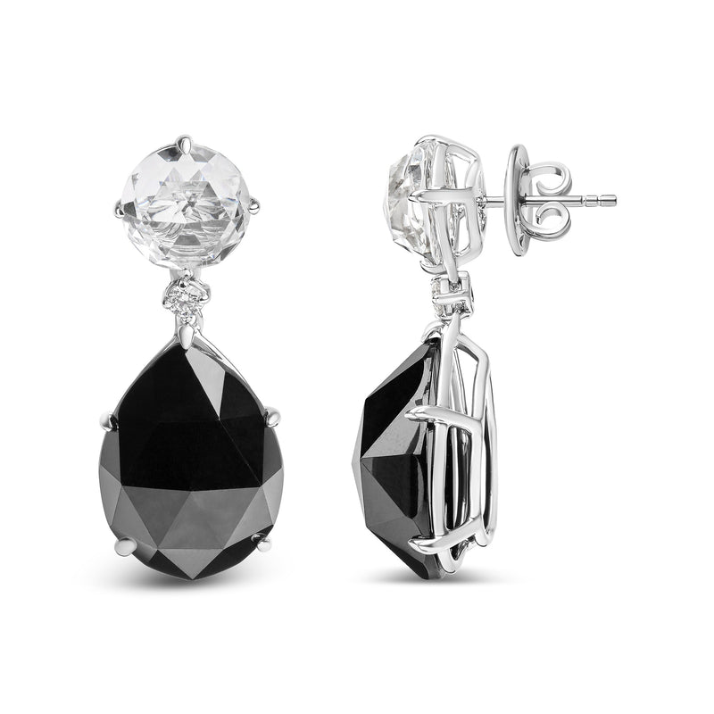 Bids.com 18K White Gold 1/5 Cttw Diamond with Round White Topaz and 20x15mm Pear Cut Black Onyx Gemstone Dangle Earring (G-H Color, SI1-SI2 Clarity) Earrings