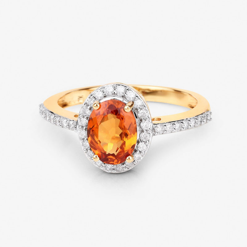 Bids.com 1.66 Carat Genuine Spessartite Garnet and White Diamond 14K Yellow Gold Ring Rings