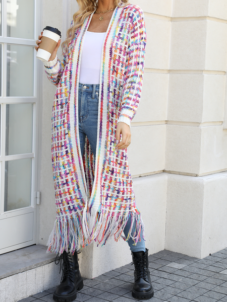 Knitted Fringed Long Cardigan Duster HFLHHS5DCL