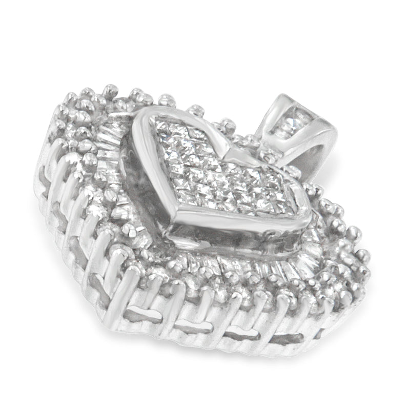 Bids.com 10K White Gold 1 cttw Multi Cut 1 cttw Diamond Heart Pendant Necklace (H-I, I1-I2) Necklaces
