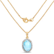 Bids.com 14K Yellow Gold Plated 13.55 Carat Genuine Larimar and White Topaz .925 Sterling Silver Pendant Pendants
