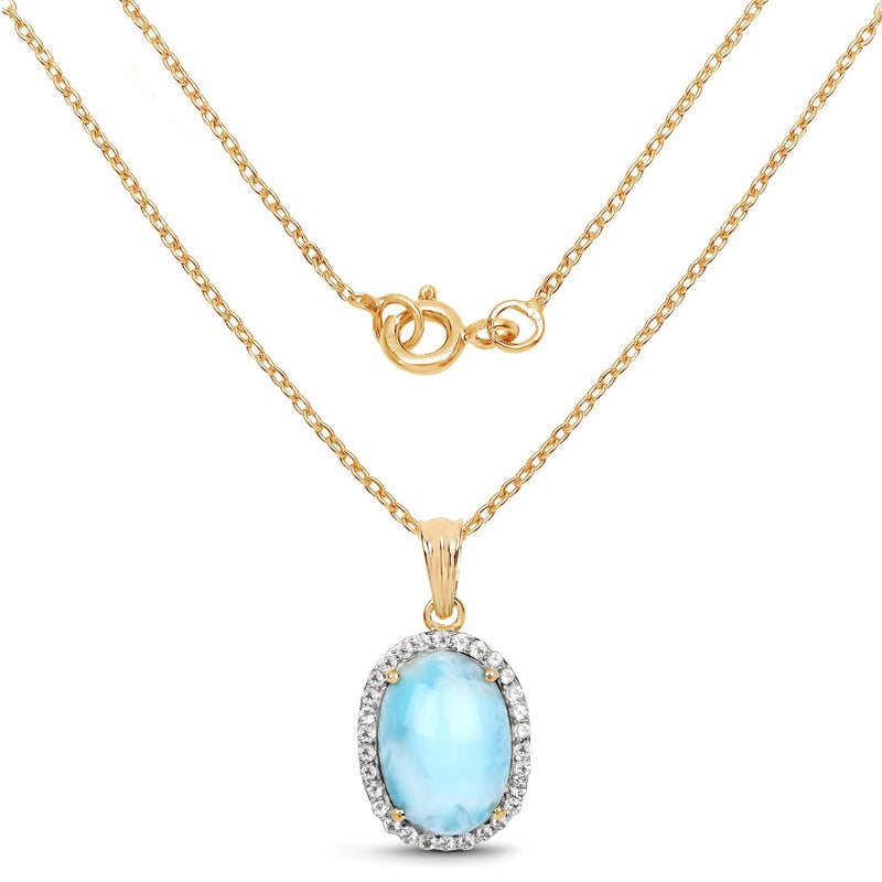 Bids.com 14K Yellow Gold Plated 13.55 Carat Genuine Larimar and White Topaz .925 Sterling Silver Pendant Pendants