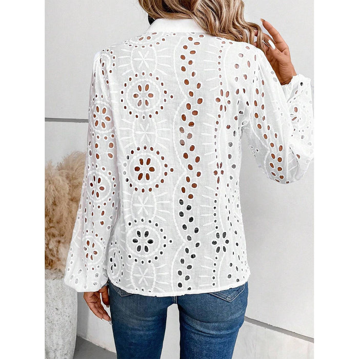 Cutout Notched Long Sleeve Blouse