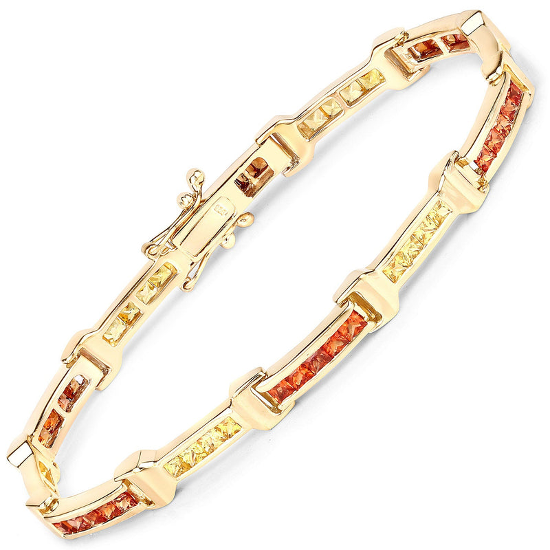 Bids.com 6.48 Carat Genuine Orange Sapphire and Yellow Sapphire .925 Sterling Silver Bracelet Bracelets