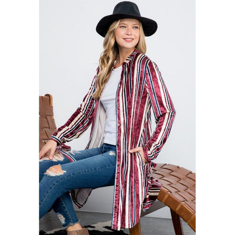 STRIPE VELVET LONG CARDIGAN