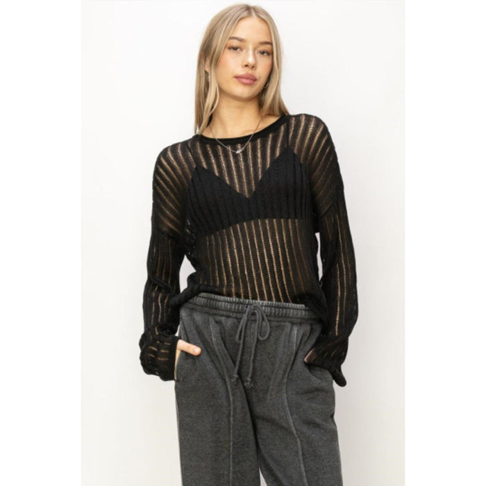 HYFVE Openwork Ribbed Long Sleeve Knit Top