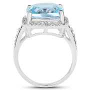 Bids.com 7.18 Carat Genuine Blue Topaz and White Topaz .925 Sterling Silver Ring Rings