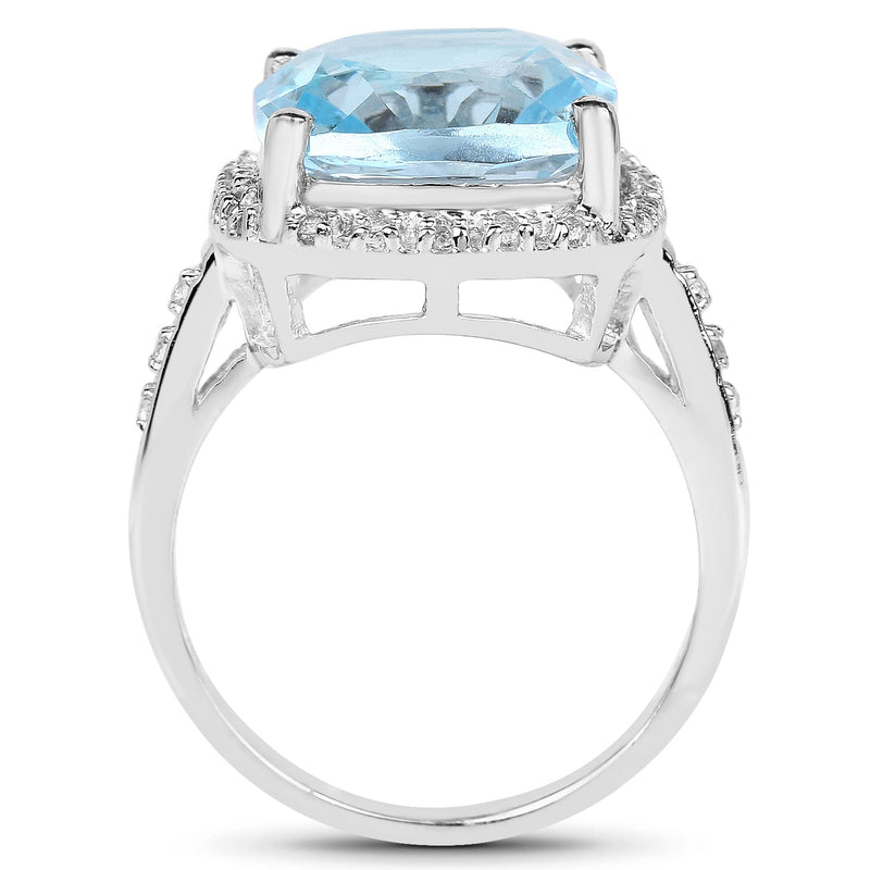 Bids.com 7.18 Carat Genuine Blue Topaz and White Topaz .925 Sterling Silver Ring Rings