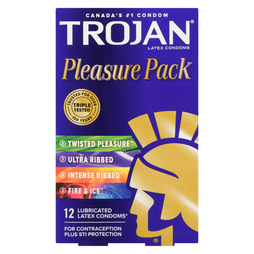 Trojan Trojan Pleasure Pack Assorted Lubricated Condoms 12-Count Condoms Dark Slate Blue