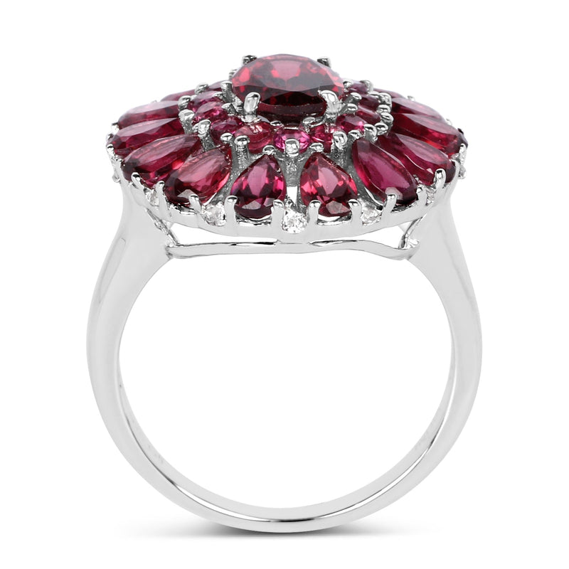Bids.com 6.19 Carat Genuine Rhodolite and White Topaz .925 Sterling Silver Ring Rings