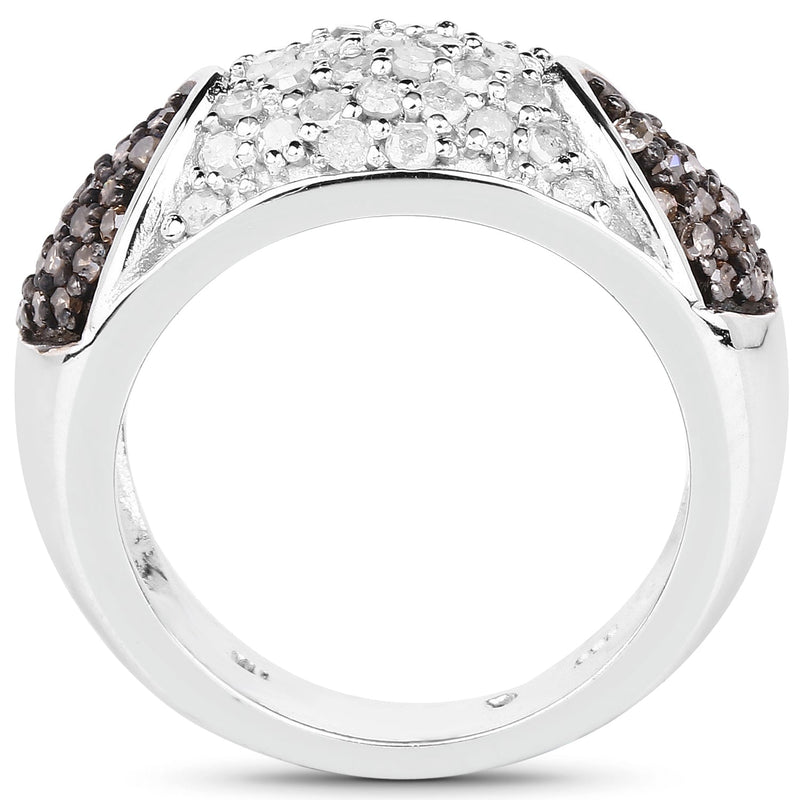 Bids.com 0.94 Carat Genuine Champagne Diamond and White Diamond .925 Sterling Silver Ring Rings