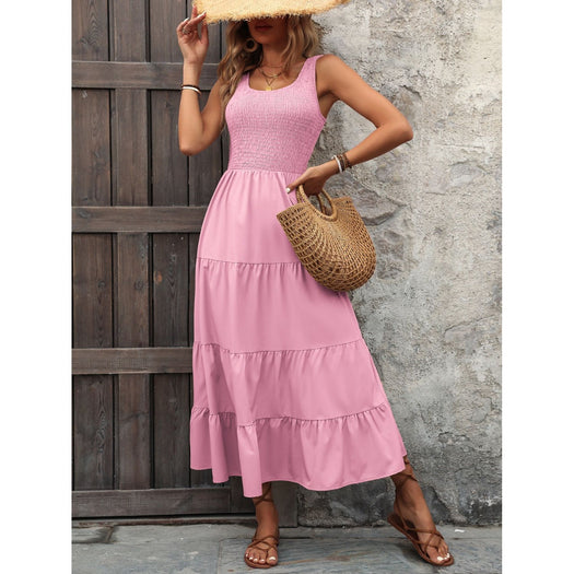 Smocked Scoop Neck Sleeveless Tank Dress