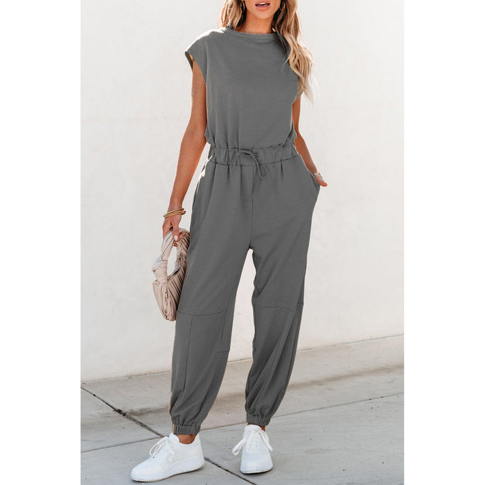 Cutout Drawstring Cap Sleeve Jumpsuit