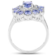 Bids.com 1.77 Carat Genuine Tanzanite and White Topaz .925 Sterling Silver Ring Rings