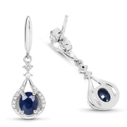 Bids.com 0.86 Carat Genuine Blue Sapphire and White Diamond 14K White Gold Earrings Earrings