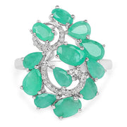 Bids.com 3.57 Carat Genuine Emerald and White Diamond .925 Sterling Silver Ring Rings