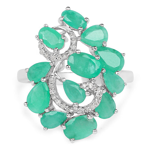 Bids.com 3.57 Carat Genuine Emerald and White Diamond .925 Sterling Silver Ring Rings
