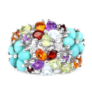 Bids.com 4.03 Carat Genuine Multi Stones .925 Sterling Silver Ring Rings