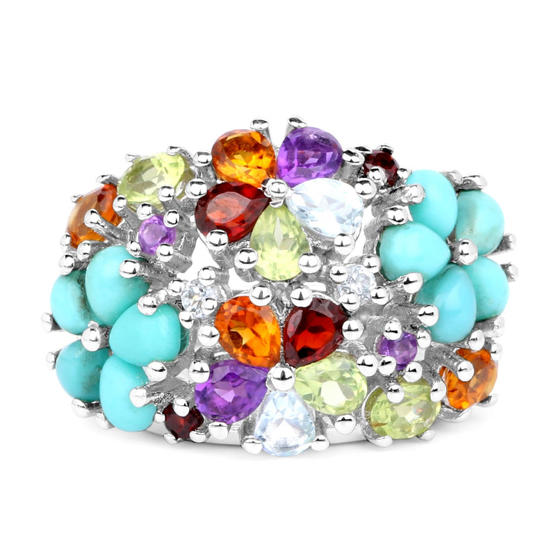 Bids.com 4.03 Carat Genuine Multi Stones .925 Sterling Silver Ring Rings