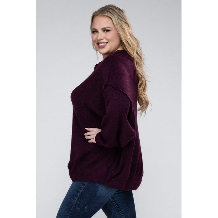 Plus Oversized Round Neck Raw Seam Melange Sweater