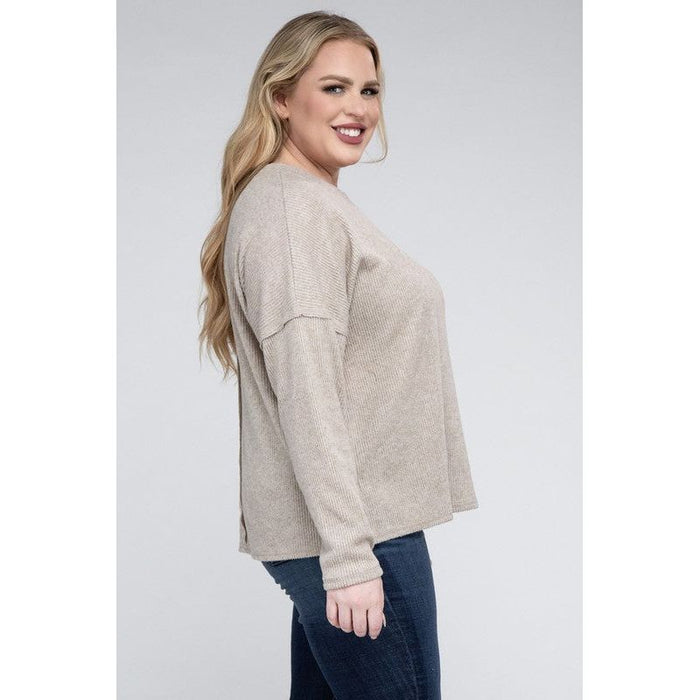 Plus Ribbed Brushed Melange Hacci Sweater