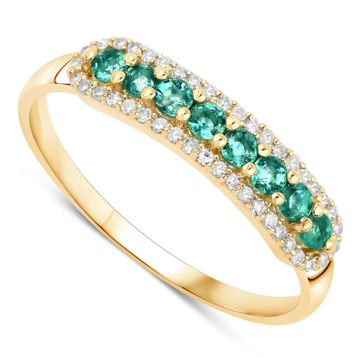 Bids.com 0.35 Carat Genuine Zambian Emerald and White Diamond 14K Yellow Gold Ring Rings