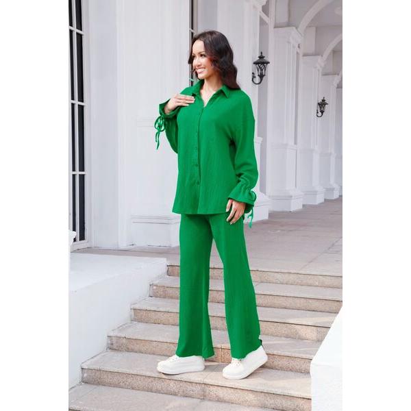 Drawstring Flounce Sleeve Shirt and Pants Set