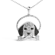 Bids.com .925 Sterling Silver 1/4 Cttw White and Black Diamond Beagle Dog and Bone Pendant Necklace (I-J Color, I2-I3 Clarity) - 18" Inches Necklaces